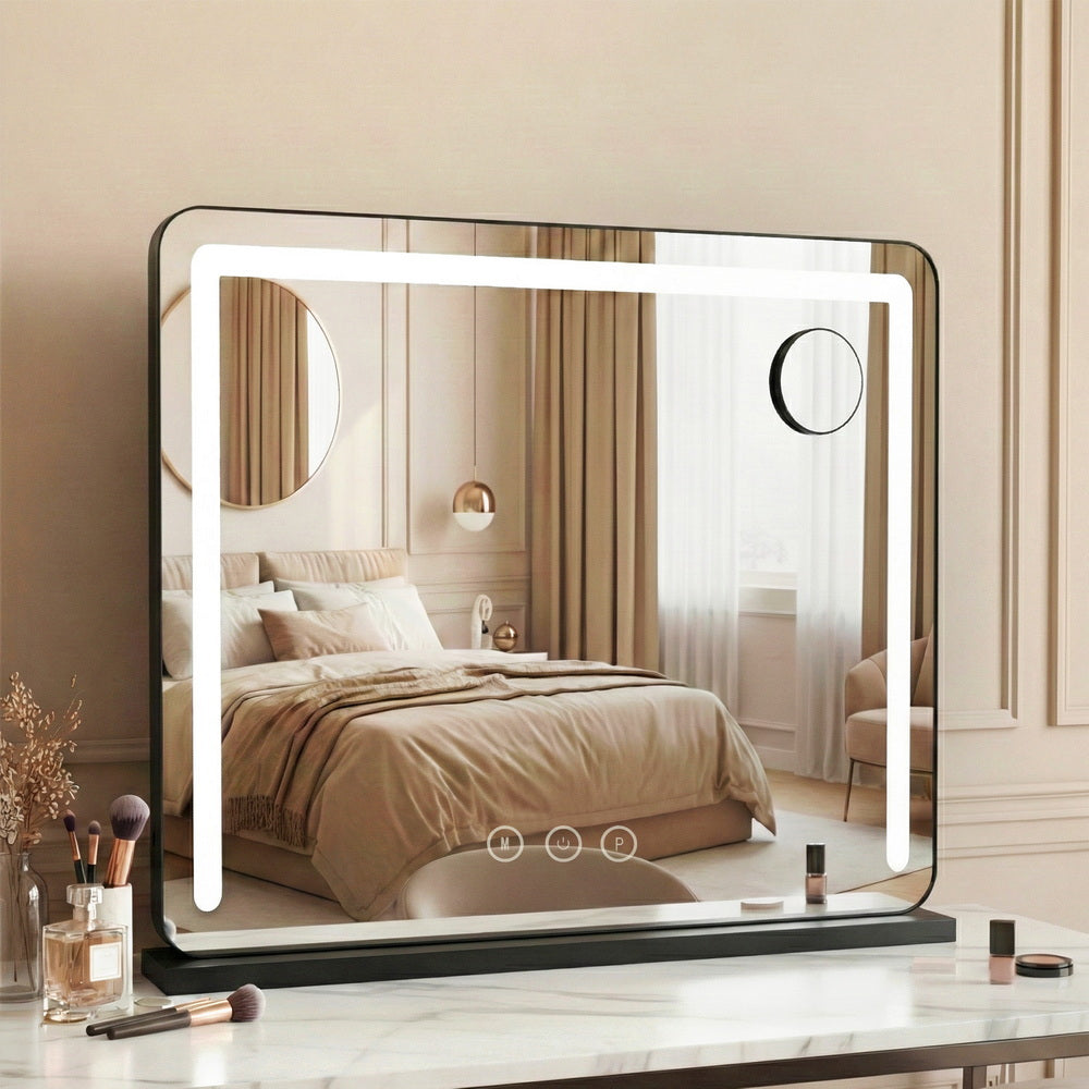 Makeup Mirror 60x50cm Hollywood Vanity with LED Light Tabletop Black