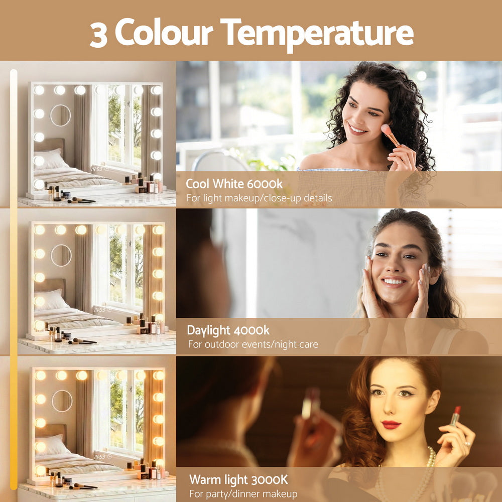 Makeup Mirror 58x45cm Hollywood Vanity with LED Light Tabletop White