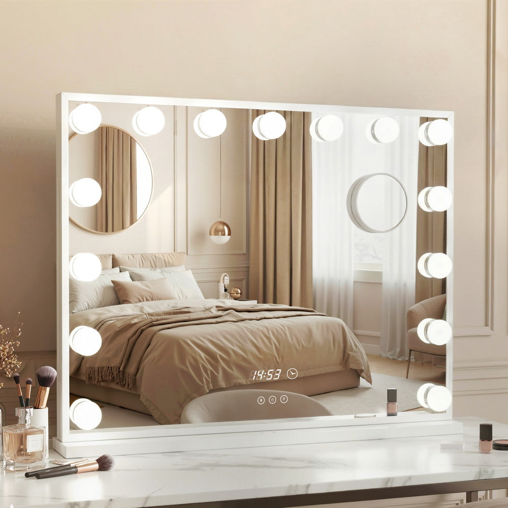 Makeup Mirror 58x45cm Hollywood Vanity with LED Light Tabletop White