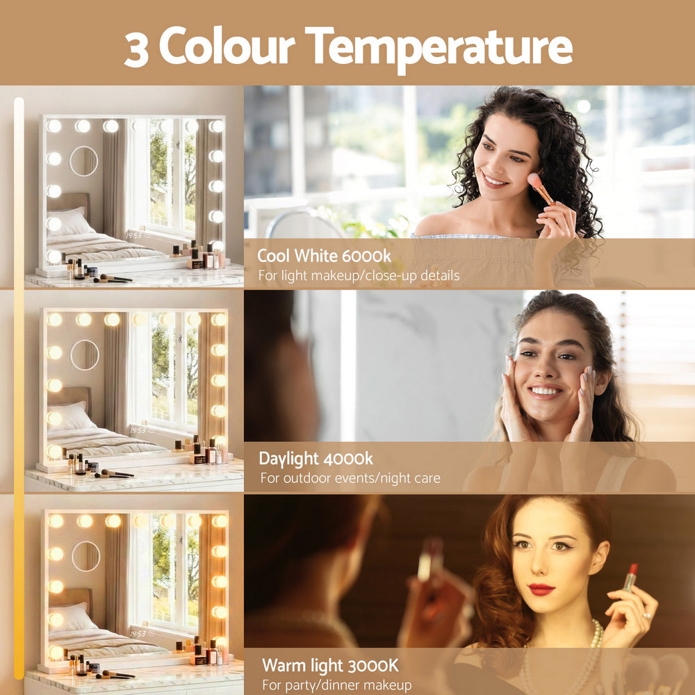 Makeup Mirror 60x52cm Hollywood Vanity with LED Light Tabletop White