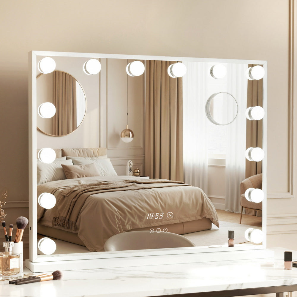 Makeup Mirror 60x52cm Hollywood Vanity with LED Light Tabletop White