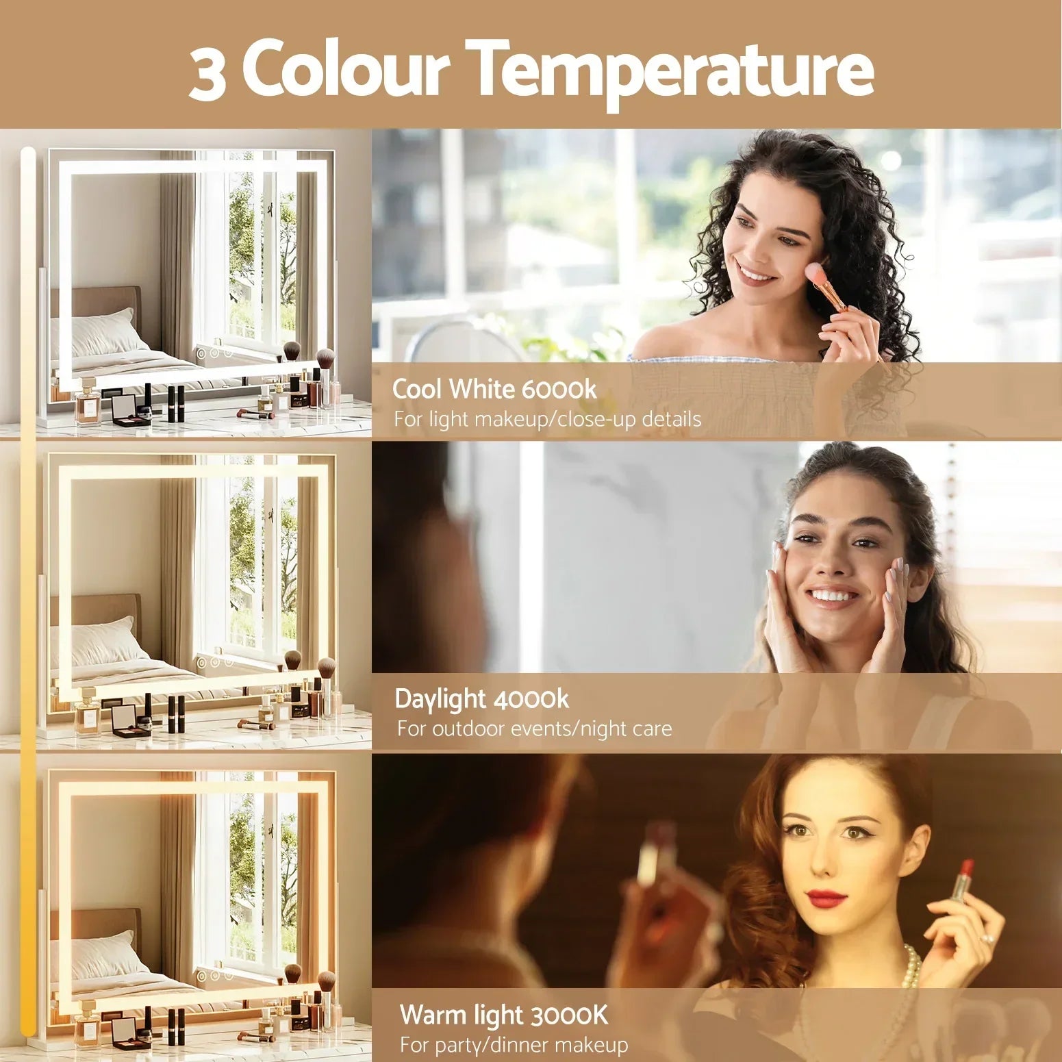 Hollywood Makeup Mirror – 18 LED Bulbs, Touch Control, 65×80cm, 5X Mirror