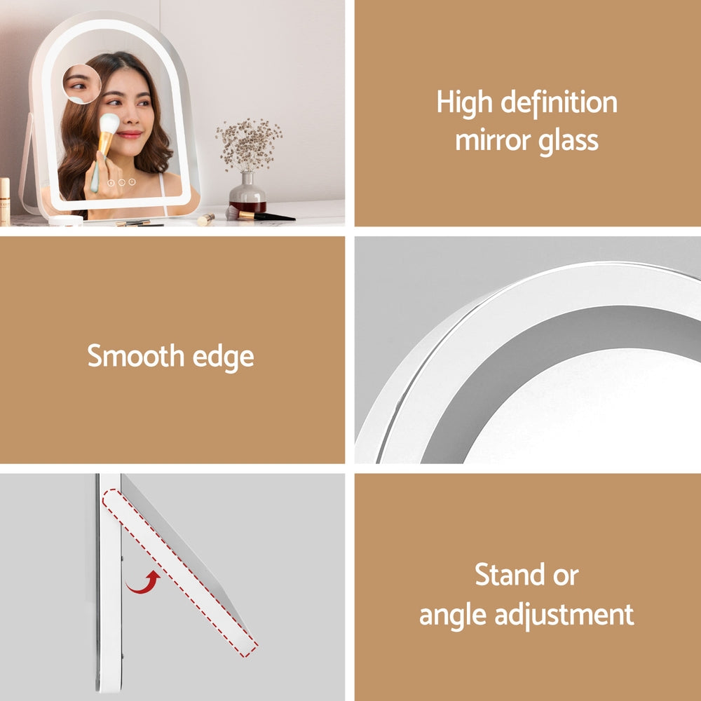 Makeup Mirror 35x45cm Dressing Vanity LED Stripe Light with 5x Magnification Rotation White Arch