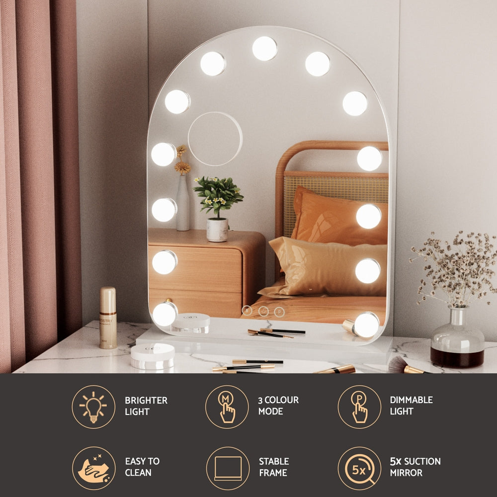 Makeup Mirror 40x50cm Dressing Vanity LED Bulb Light with 5x Magnification White Arch