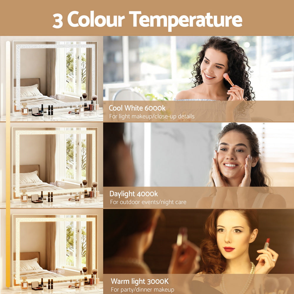 Bluetooth Makeup Mirror 58x46cm Hollywood Vanity with LED Light Crystal