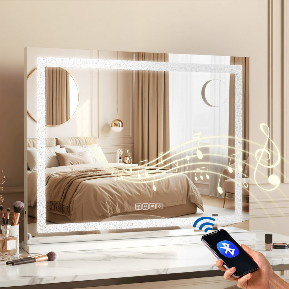Bluetooth Makeup Mirror 58x46cm Hollywood Vanity with LED Light Crystal