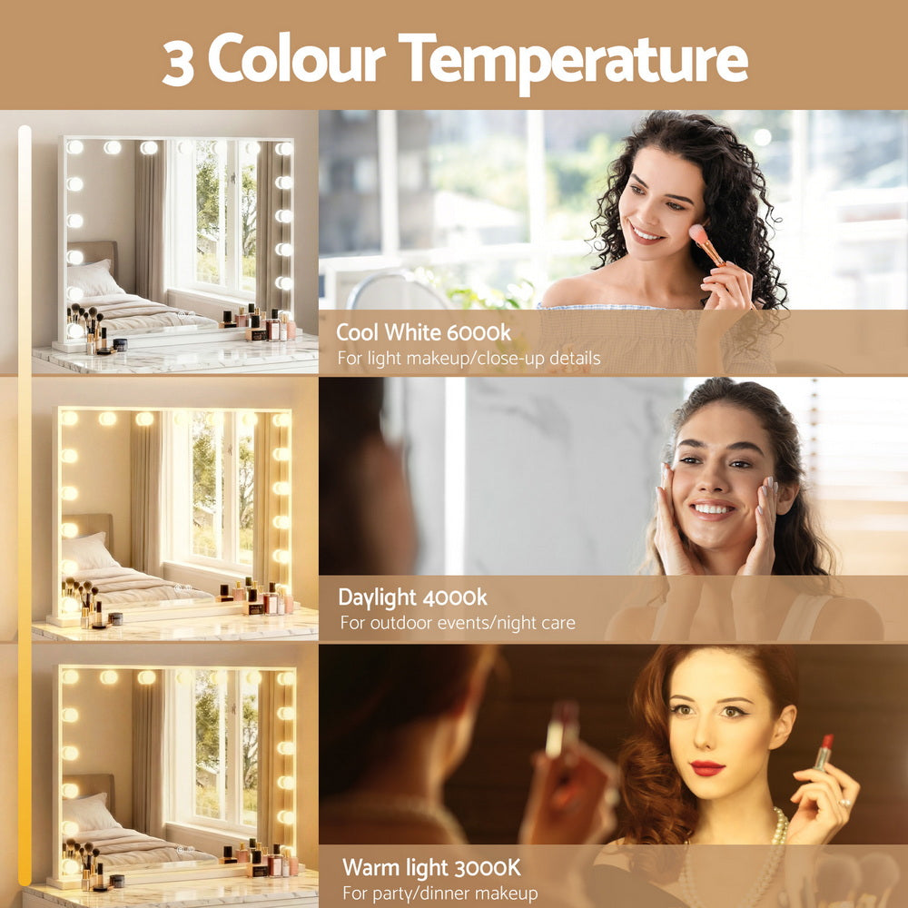 Makeup Mirror 80x58cm Hollywood Vanity with LED Light Tabletop Wall