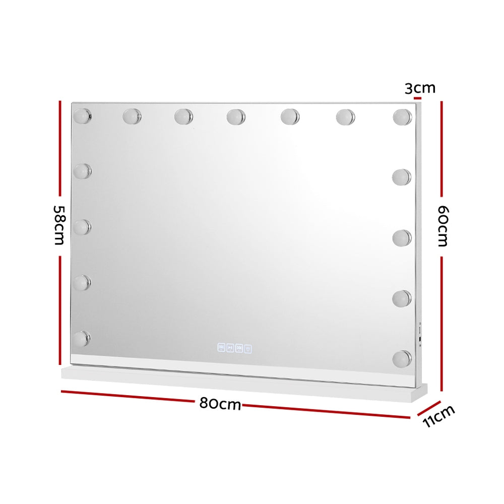 Bluetooth Makeup Mirror 80X58cm Hollywood with Light Vanity Wall 15 LED