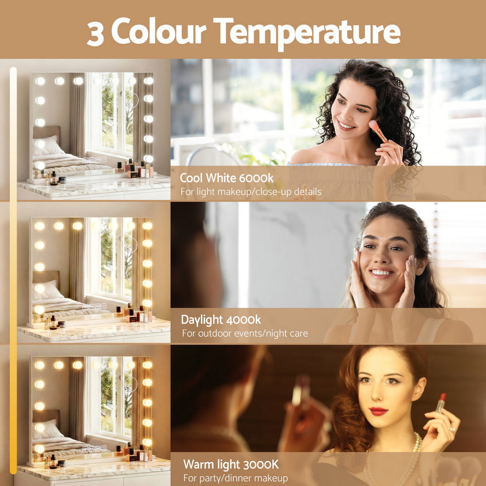 Bluetooth Makeup Mirror 80x58cm Hollywood Vanity with LED Light Wall