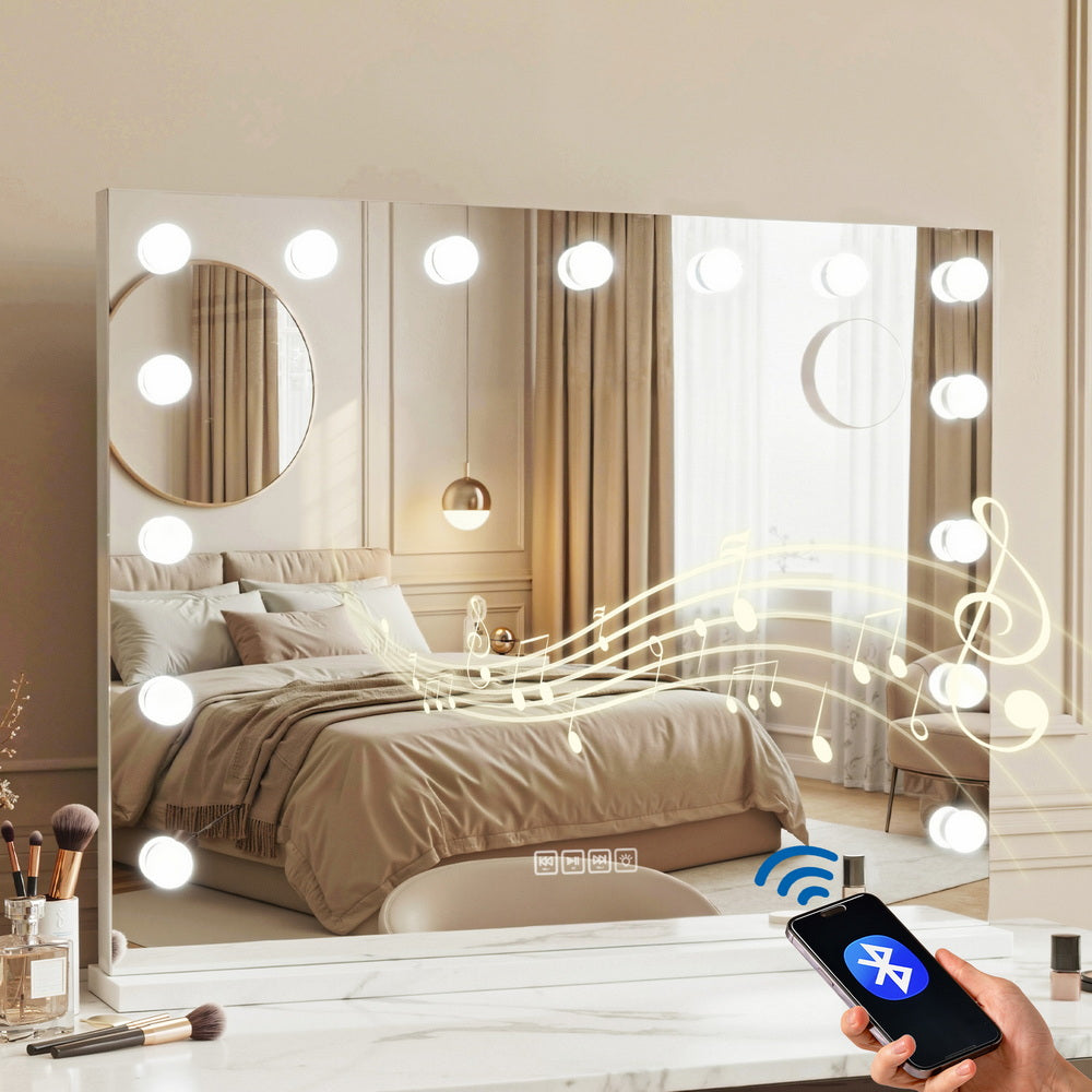 Bluetooth Hollywood Makeup Mirror 80x58cm 15 LED USB Touch Control White