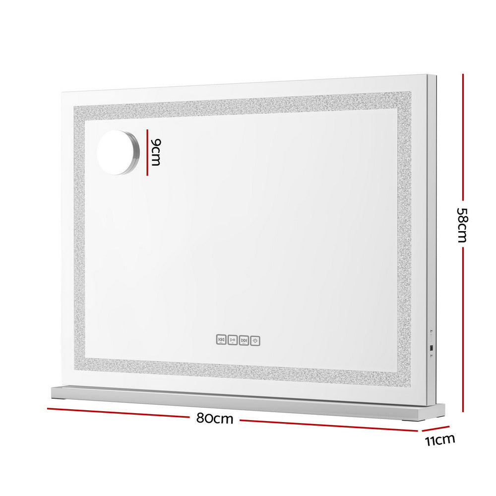 Bluetooth Makeup Mirror 80x58cm Hollywood Vanity with LED Light Crystal