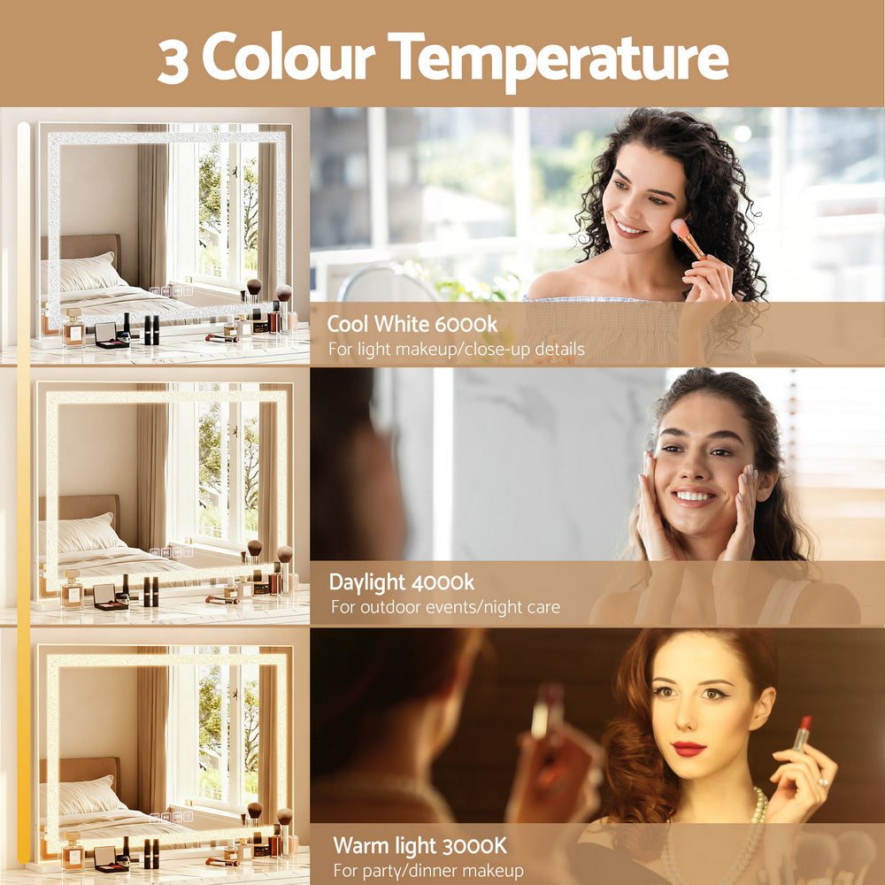 Bluetooth Makeup Mirror 80x58cm Hollywood Vanity with LED Light Crystal