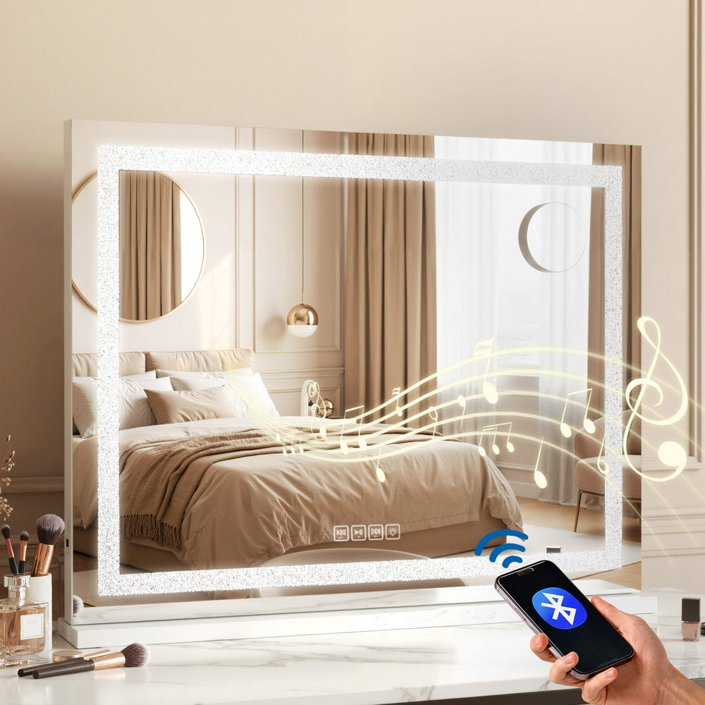 Bluetooth Makeup Mirror 80x58cm Hollywood Vanity with LED Light Crystal