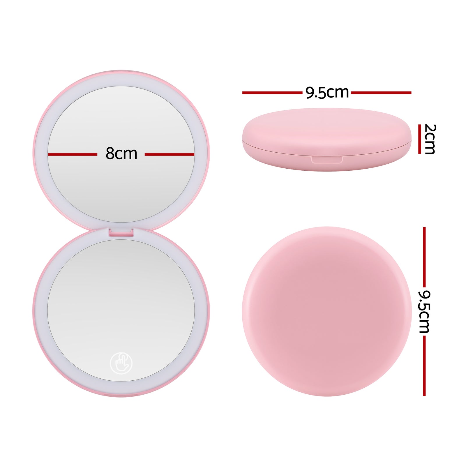 LED Compact Mirror Lighted Travel Makeup Mirror Pocket-Sized 1x 10x Magnification Round Pink