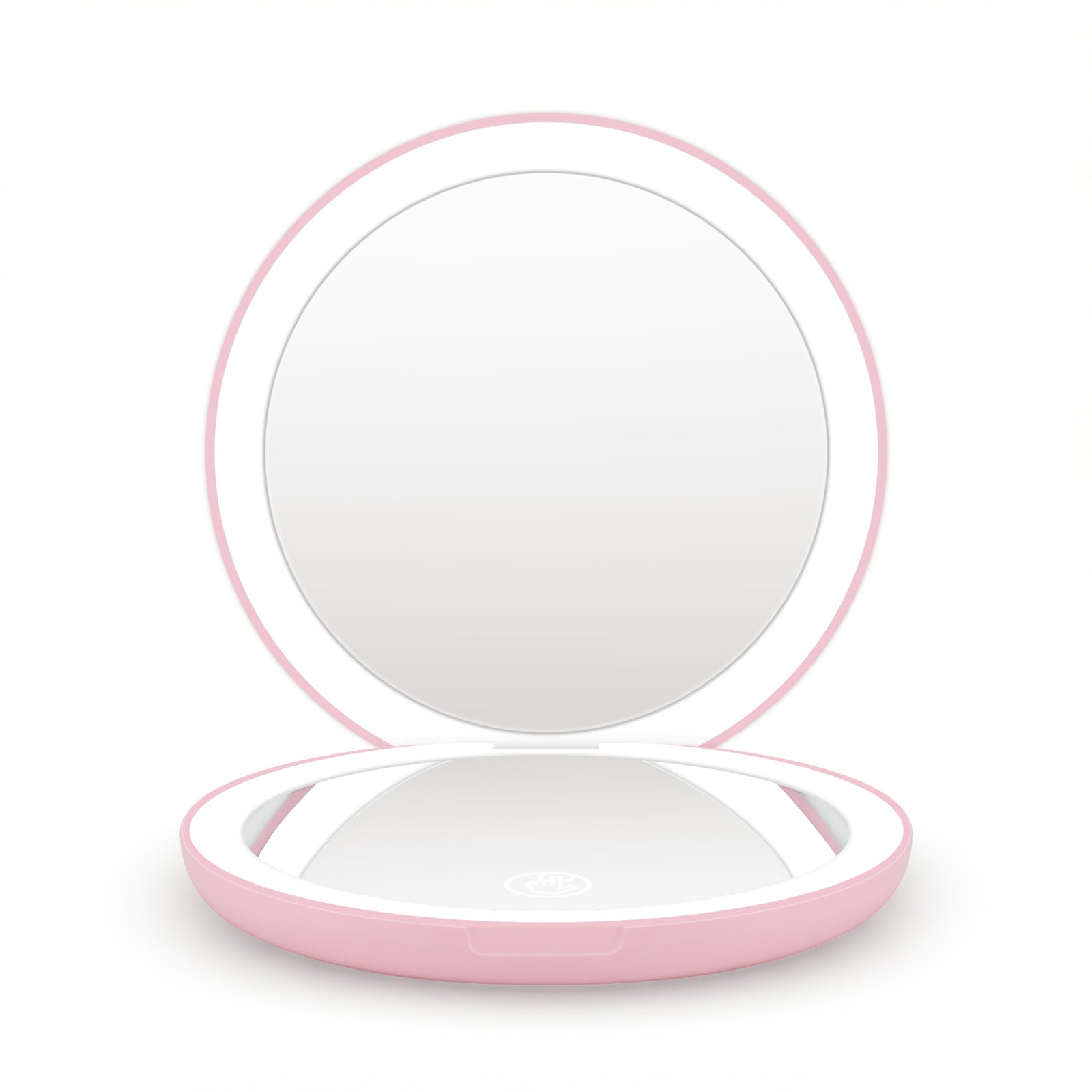 LED Compact Mirror Lighted Travel Makeup Mirror Pocket-Sized 1x 10x Magnification Round Pink