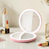 LED Compact Mirror Lighted Travel Makeup Mirror Pocket-Sized 1x 10x Magnification Round Pink