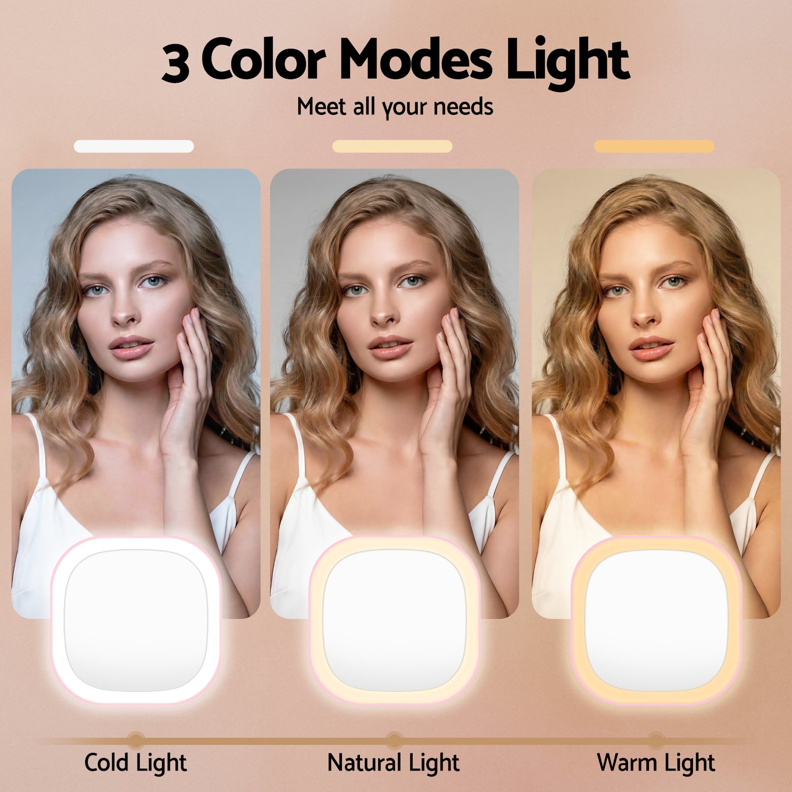 LED Compact Mirror Lighted Travel Makeup Mirror Pocket-Sized 1x 10x Magnification Square Pink