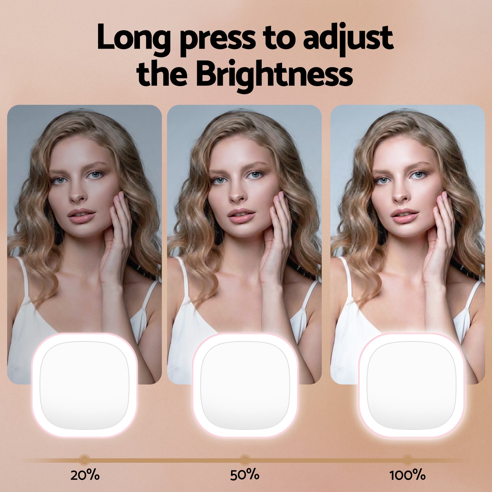 LED Compact Mirror Lighted Travel Makeup Mirror Pocket-Sized 1x 10x Magnification Square Pink