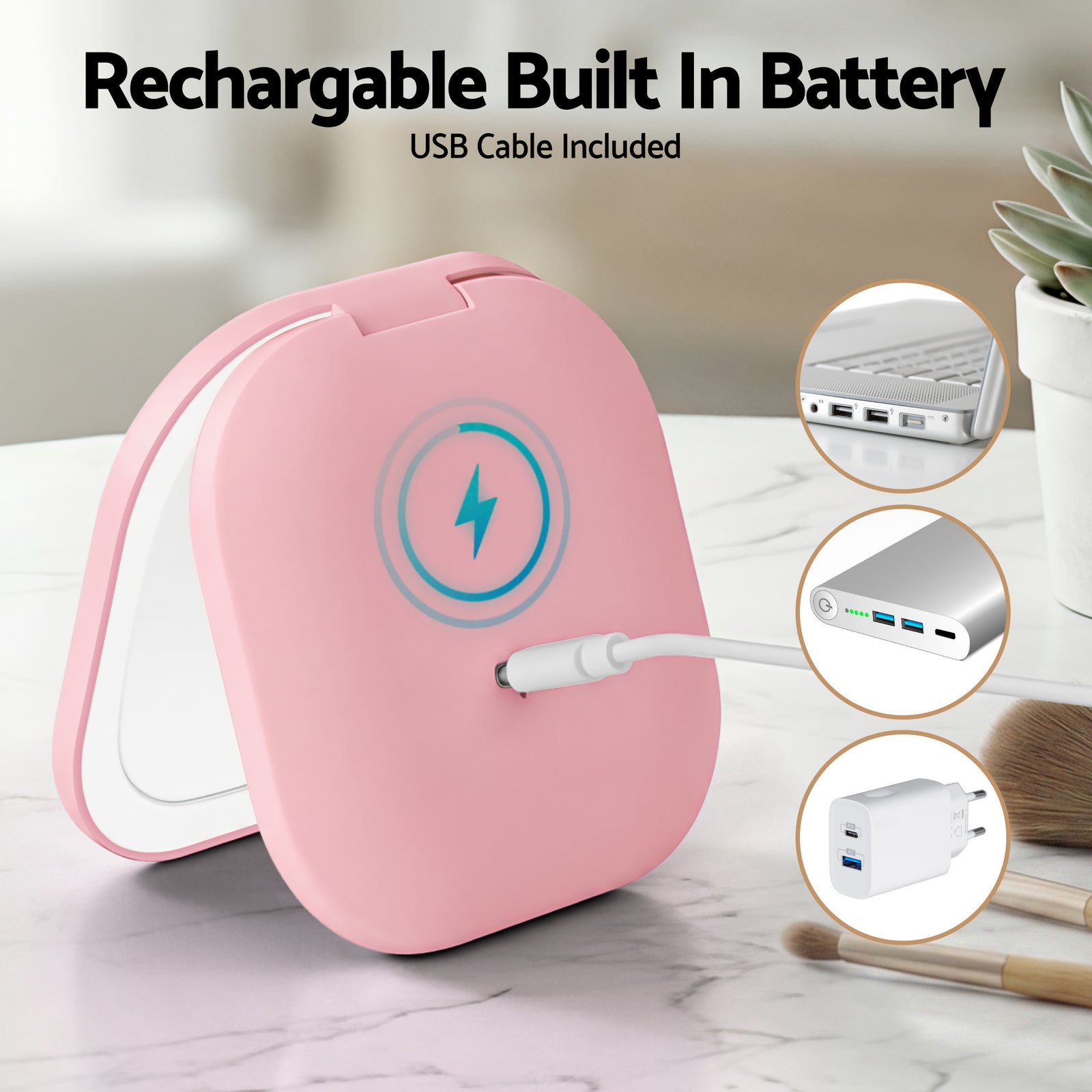 LED Compact Mirror Lighted Travel Makeup Mirror Pocket-Sized 1x 10x Magnification Square Pink