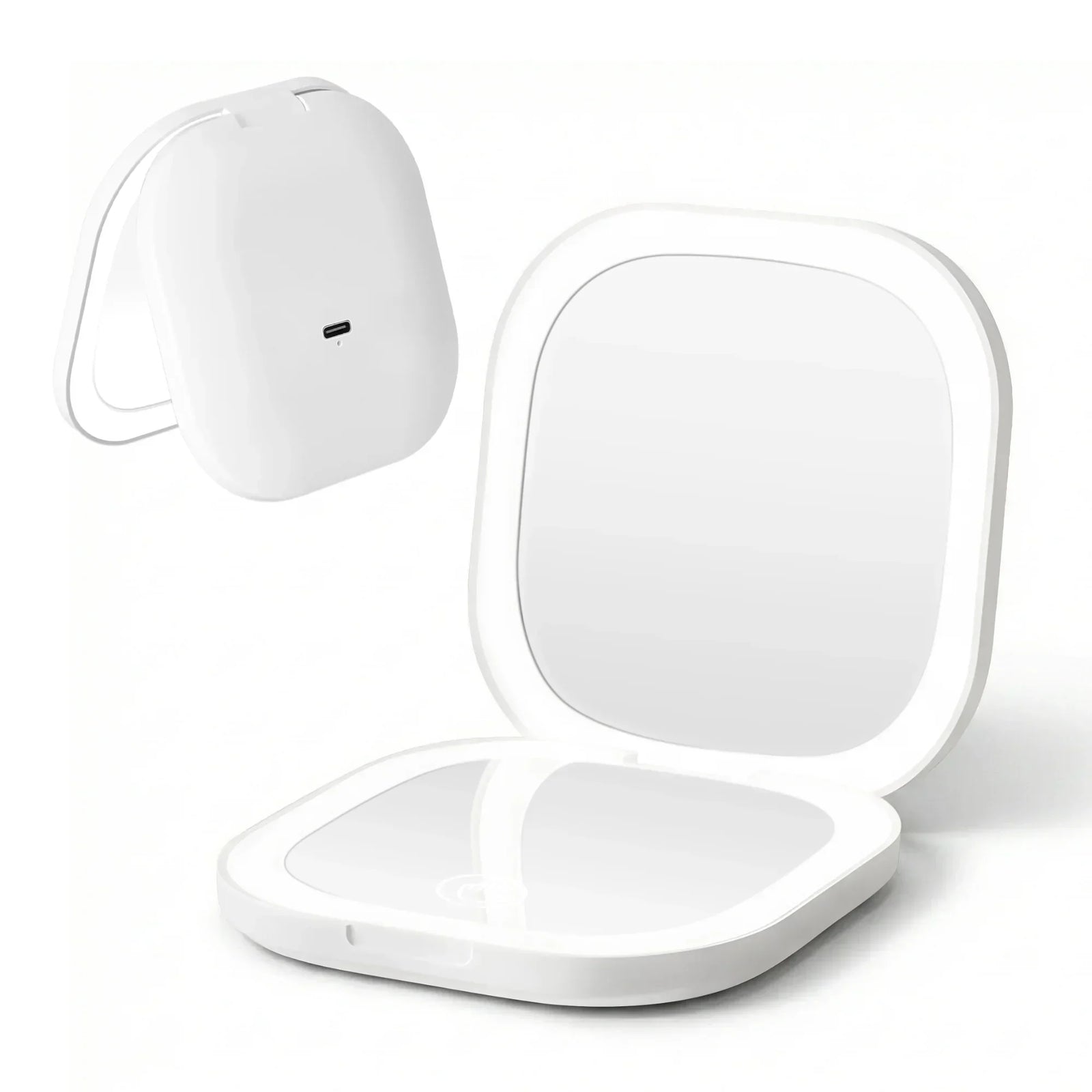 LED Compact Mirror Lighted Travel Makeup Mirror Pocket-Sized 1x 10x Magnification Square White