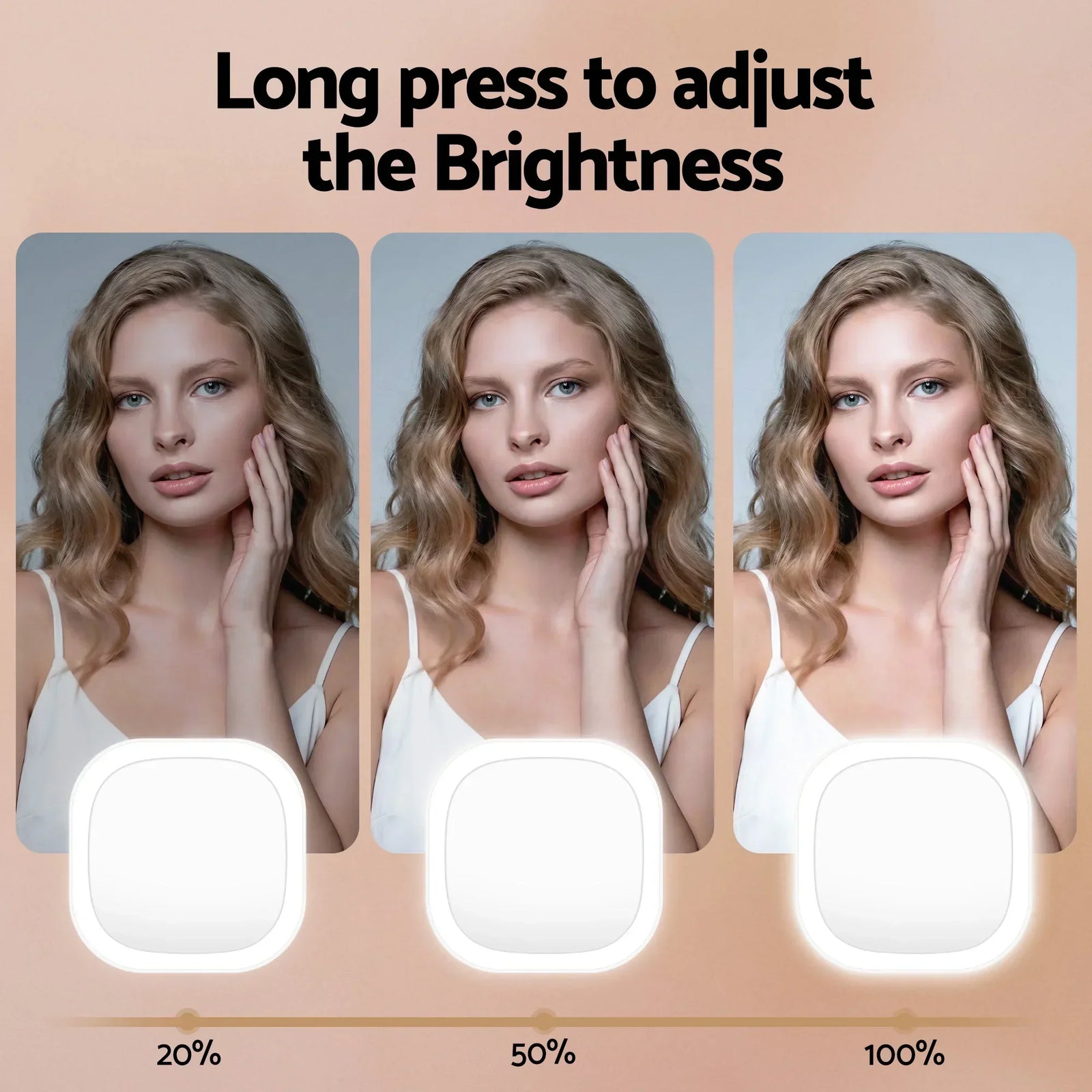LED Compact Mirror Lighted Travel Makeup Mirror Pocket-Sized 1x 10x Magnification Square White