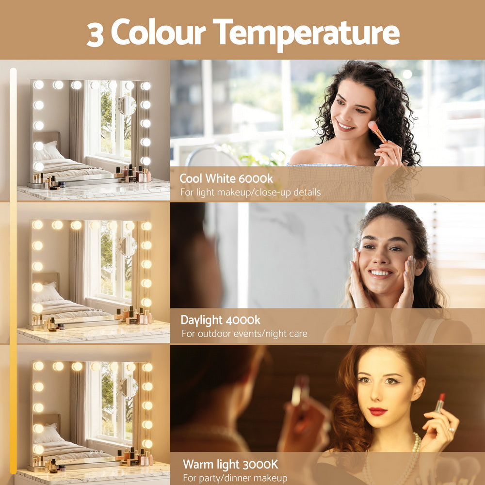 Hollywood Makeup Mirror 58x46cm LED 15 Bulbs Wall or Tabletop Dimmable