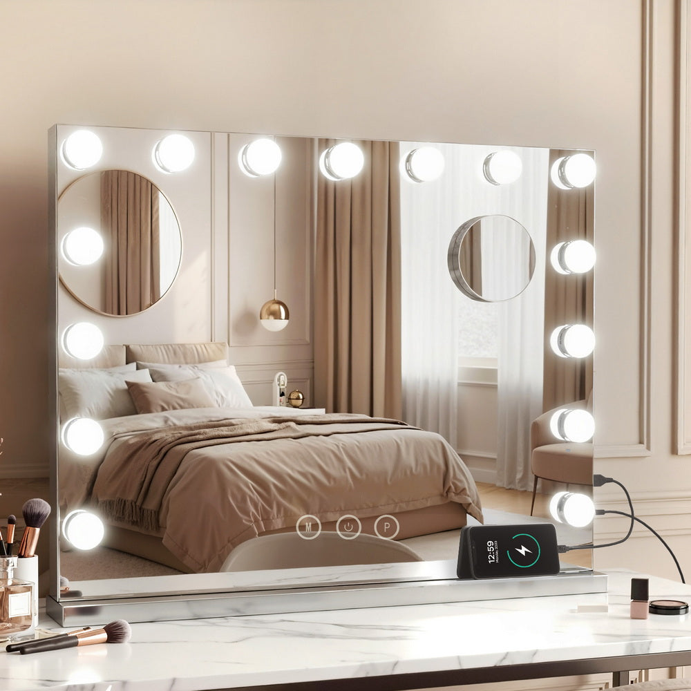 Hollywood Makeup Mirror 58x46cm LED 15 Bulbs Wall or Tabletop Dimmable