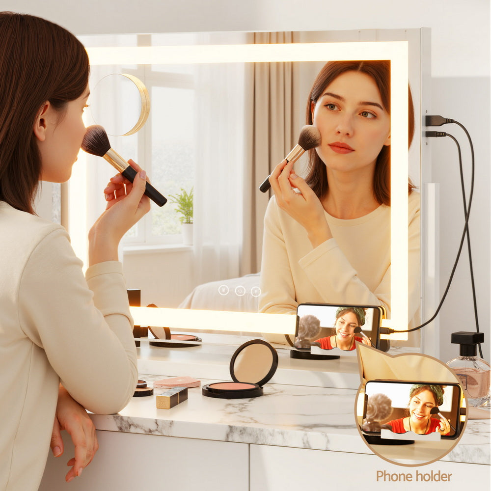 Makeup Mirror 58x46cm 360～ Rotatable Vanity Mirror with Lights Bright Light Strip Adjustable