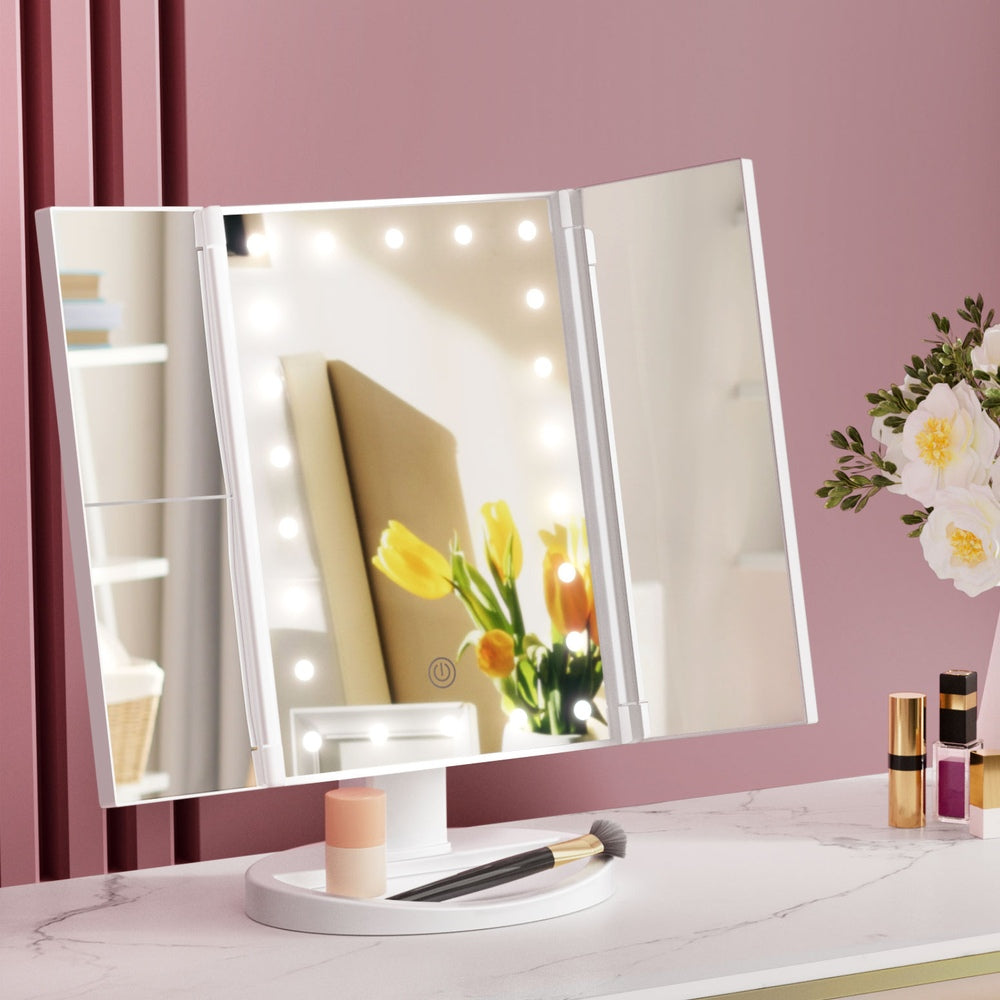 Embellir Tri-fold Makeup Mirror 1X2X3X Magnifying with LED Light Travel Portable