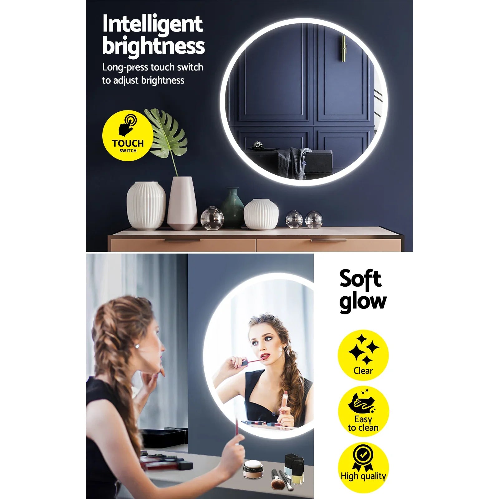 70cm LED Round Bathroom Mirror – Anti‑Fog, Touch Control, Waterproof, 12V