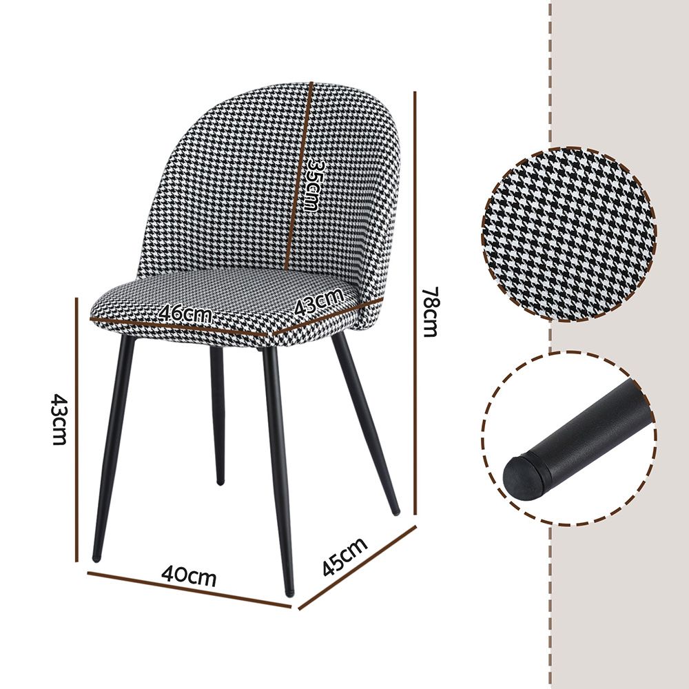 Dining Chairs Set of 4 Linen Solid Curved Houndstooth