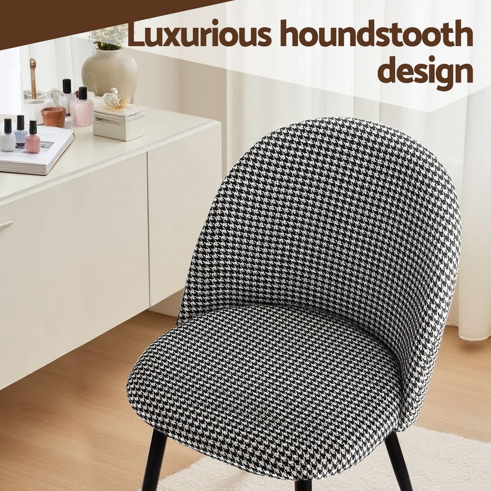 Dining Chairs Set of 4 Linen Solid Curved Houndstooth