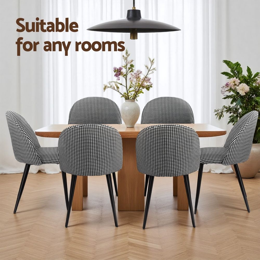 Dining Chairs Set of 4 Linen Solid Curved Houndstooth