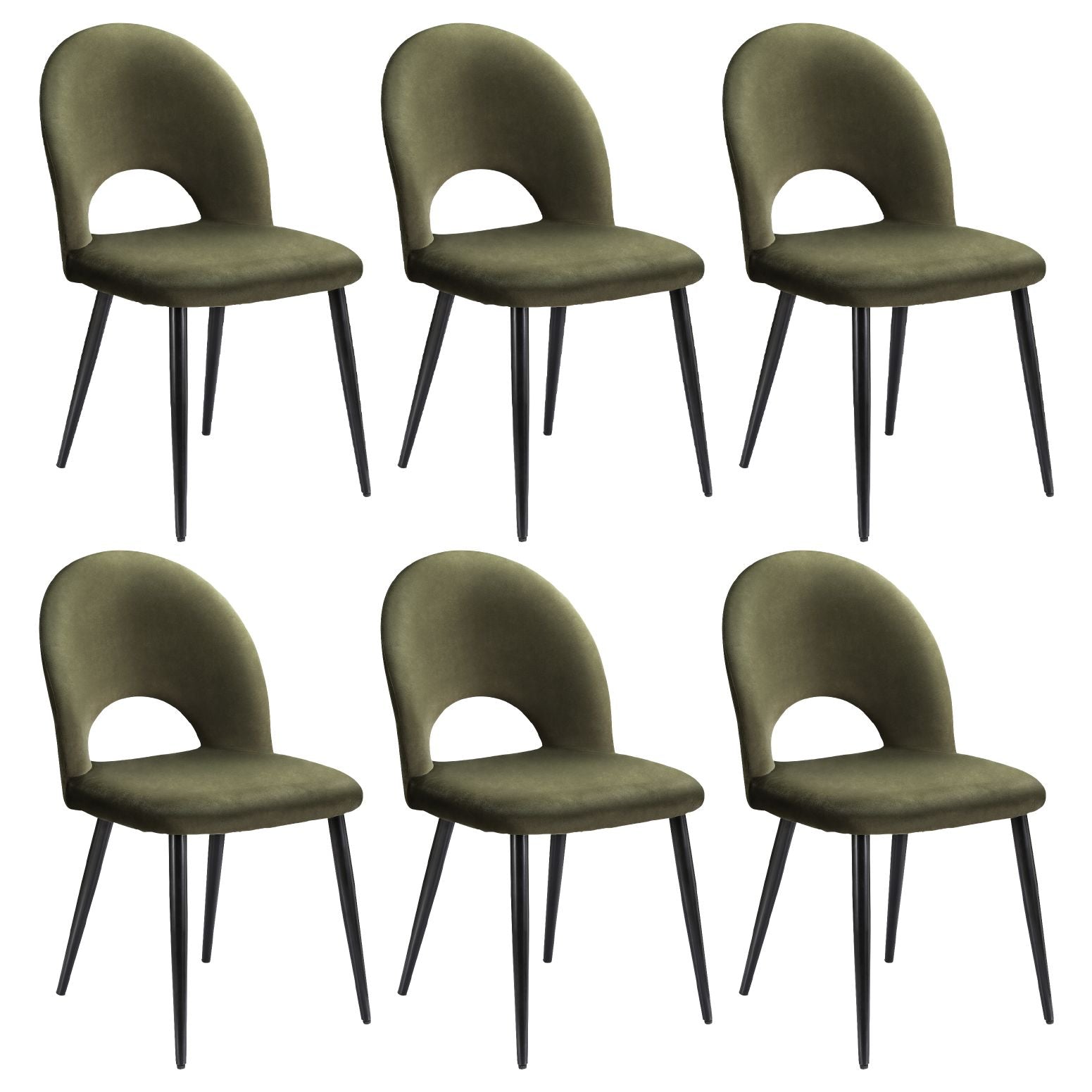 Artiss Dining Chairs Set of 6 – Velvet Green, Hollow‑Back, Metal Legs, 150kg