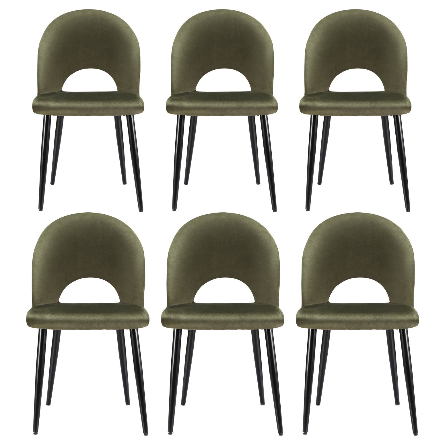 Artiss Dining Chairs Set of 6 – Velvet Green, Hollow‑Back, Metal Legs, 150kg
