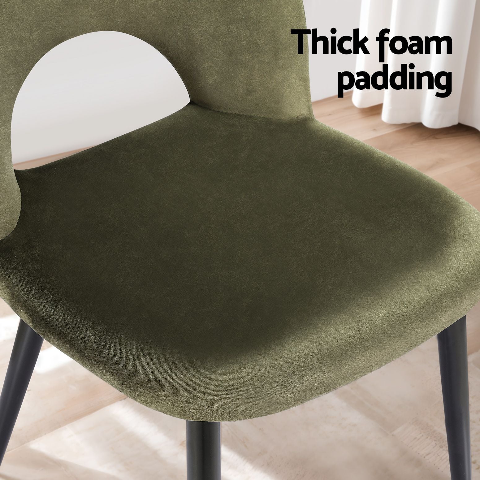 Dining Chairs Set of 6 – Velvet Green, Hollow‑Back, Metal Legs, 150kg