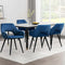 Set of 4 Velvet Dining Chairs Blue Armchair Steel Legs Kitchen Seating