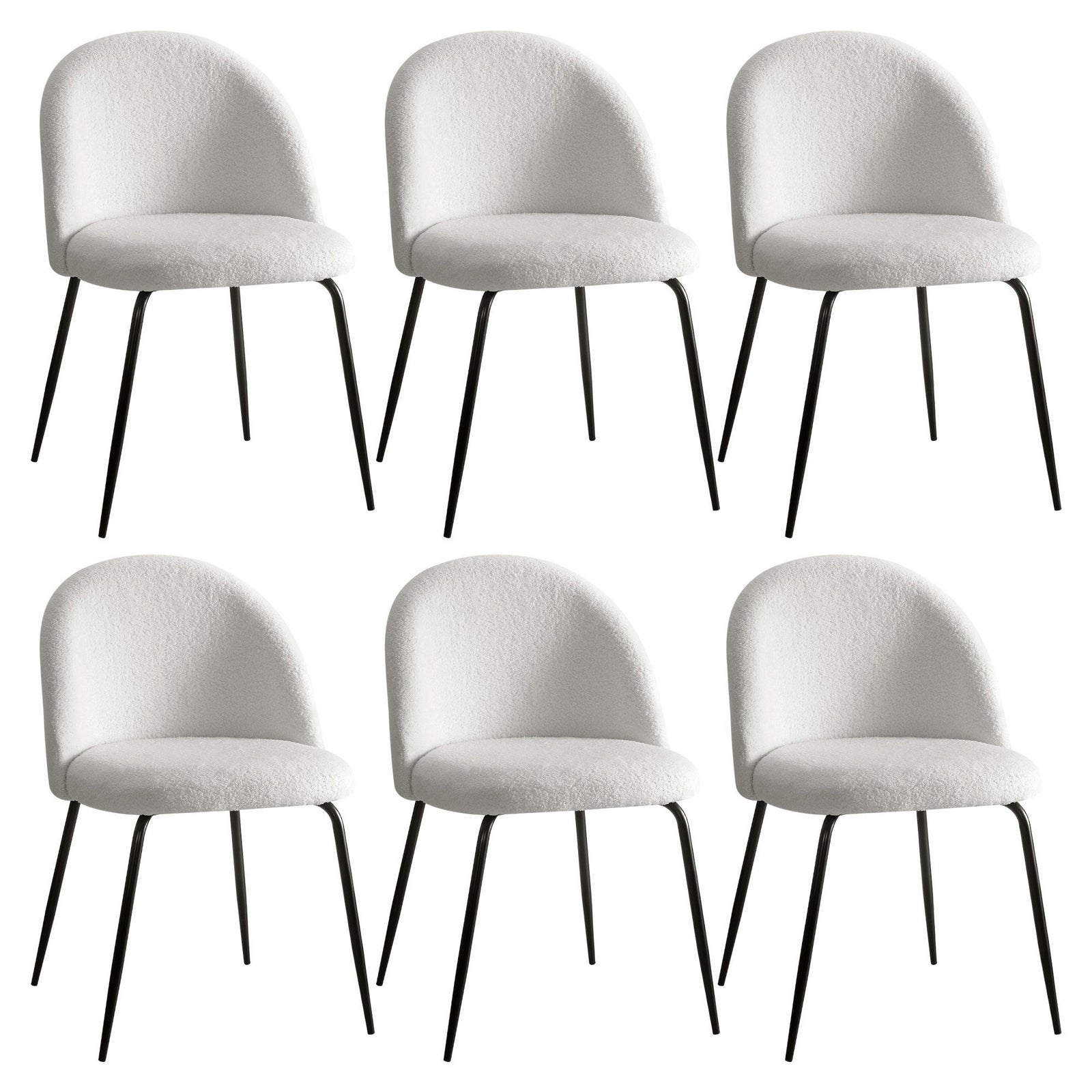 Artiss Dining Chairs Set of 6 – Sherpa Bouclé White, Winged Back, Steel Legs