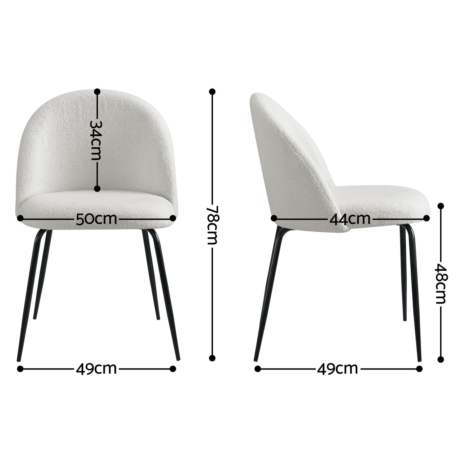 Artiss Dining Chairs Set of 6 – Sherpa Bouclé White, Winged Back, Steel Legs