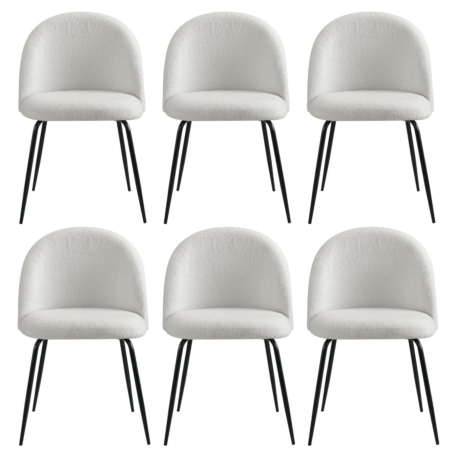 Artiss Dining Chairs Set of 6 – Sherpa Bouclé White, Winged Back, Steel Legs