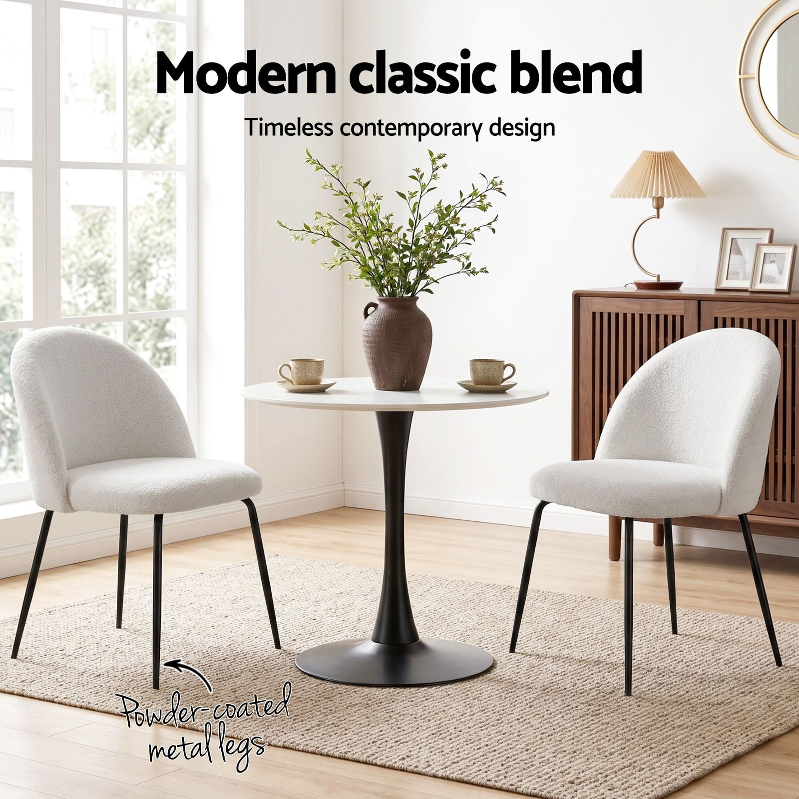 Artiss Dining Chairs Set of 6 – Sherpa Bouclé White, Winged Back, Steel Legs