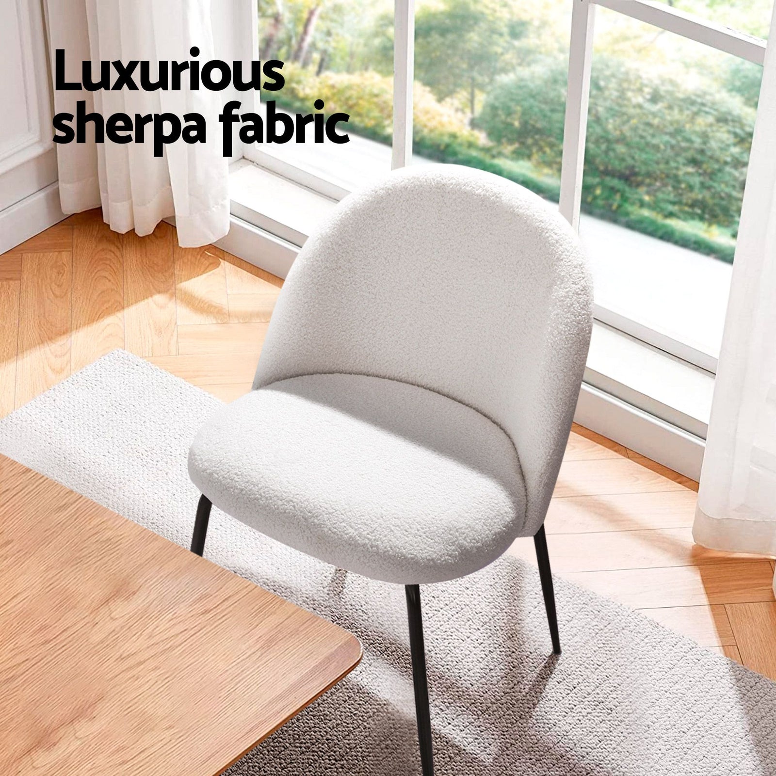 Artiss Dining Chairs Set of 6 – Sherpa Bouclé White, Winged Back, Steel Legs