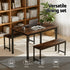Dining Table and Chairs Set 3PCS Kitchen Metal Desk Bench Dark Walnut