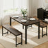 Dining Table and Chairs Set 3PCS Kitchen Metal Desk Bench Dark Walnut