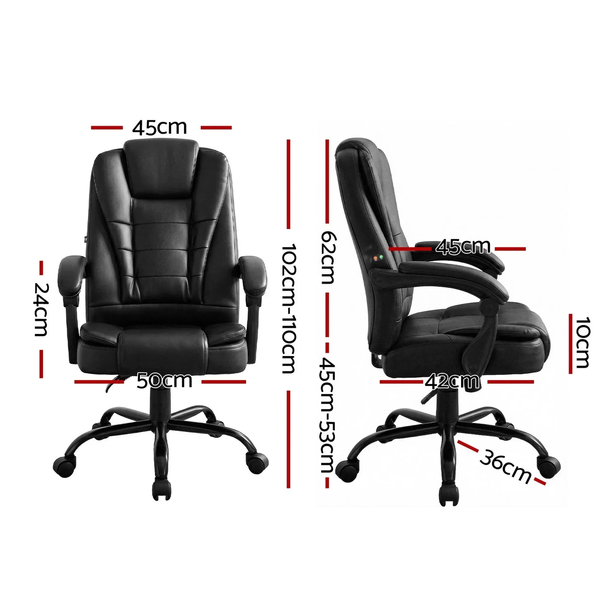 Massage Office Chair Reclining PU Leather Ergonomic Swivel Black