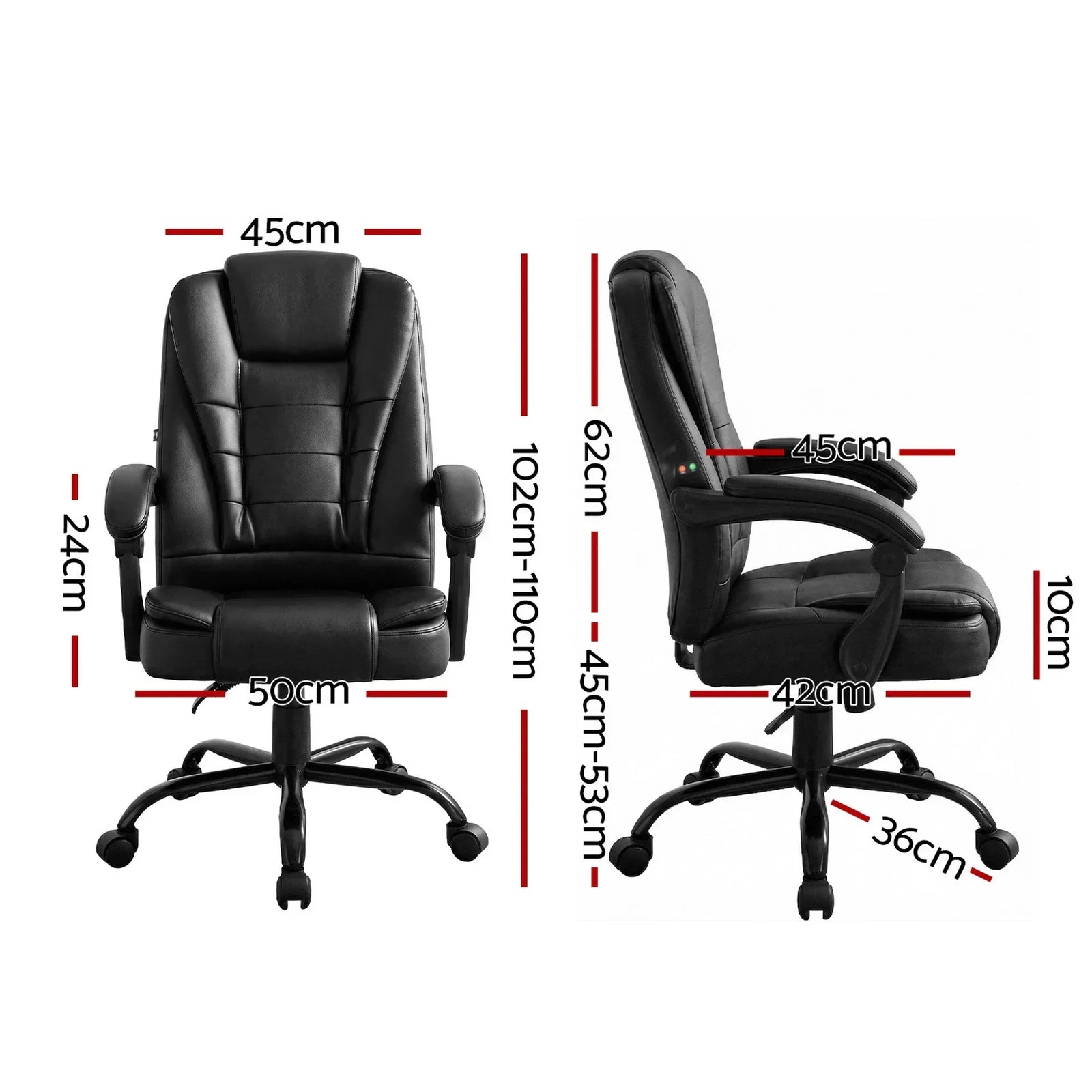 Artiss Massage Office Chair Reclining PU Leather Ergonomic Swivel Black