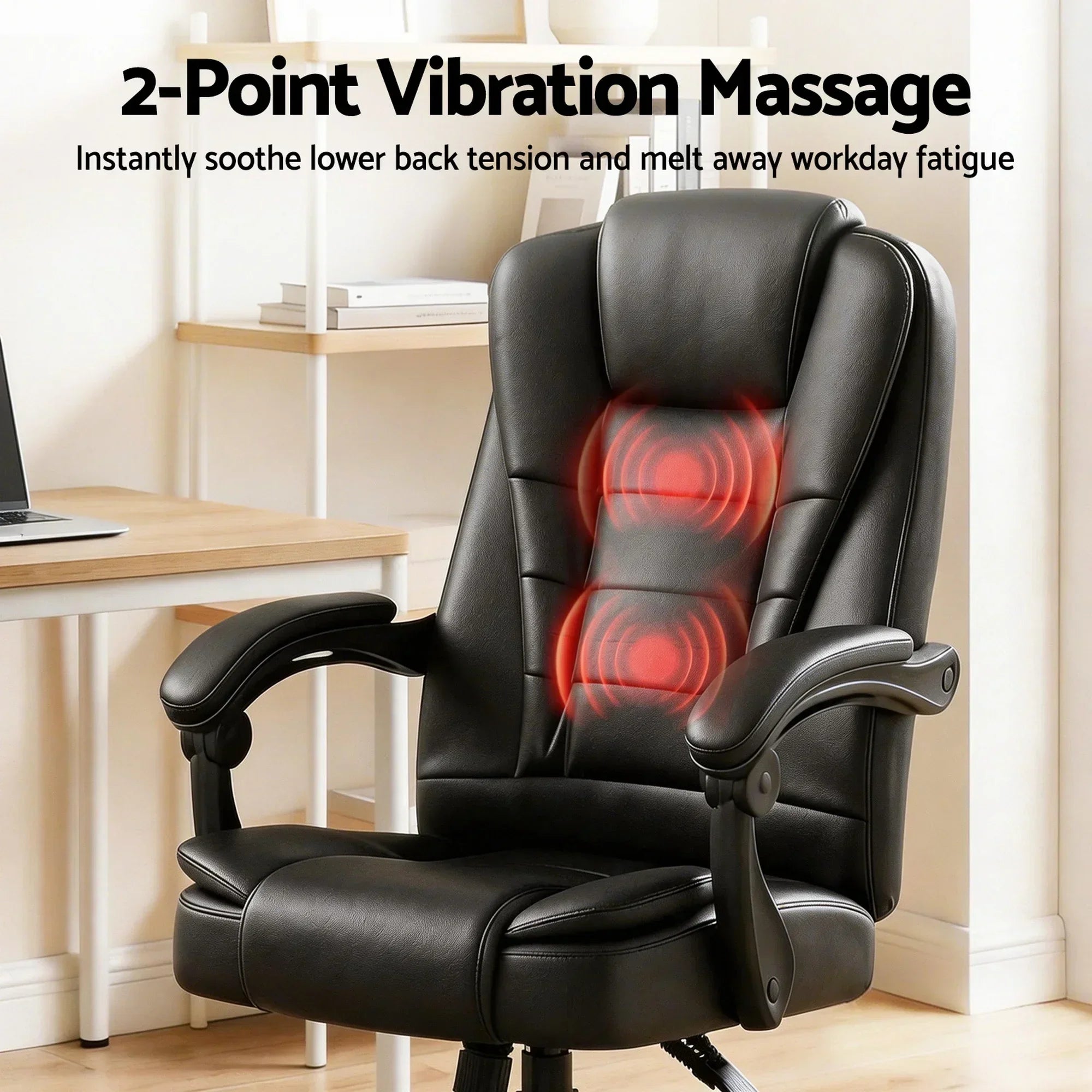 Massage Office Chair Reclining PU Leather Ergonomic Swivel Black