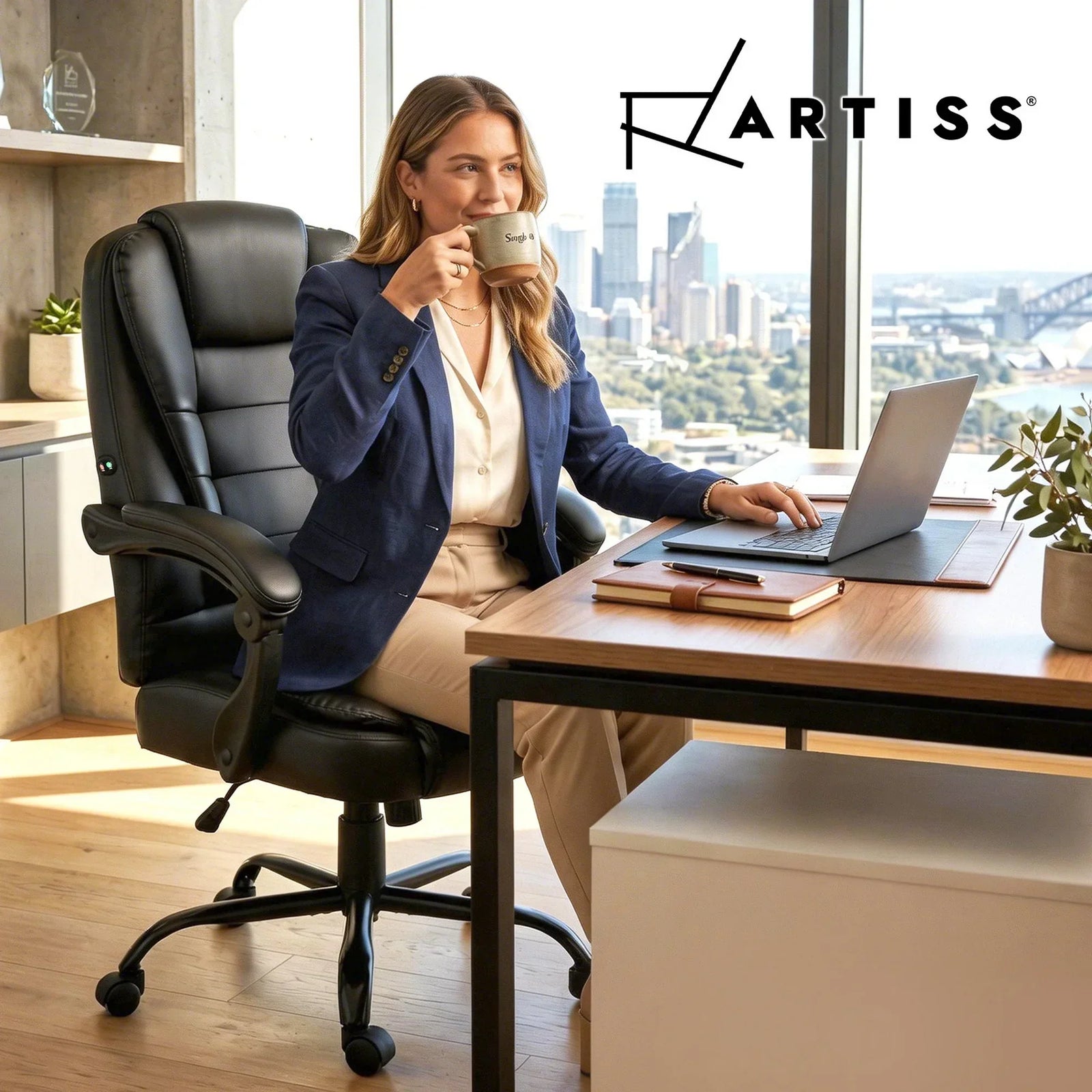 Artiss Massage Office Chair Reclining PU Leather Ergonomic Swivel Black