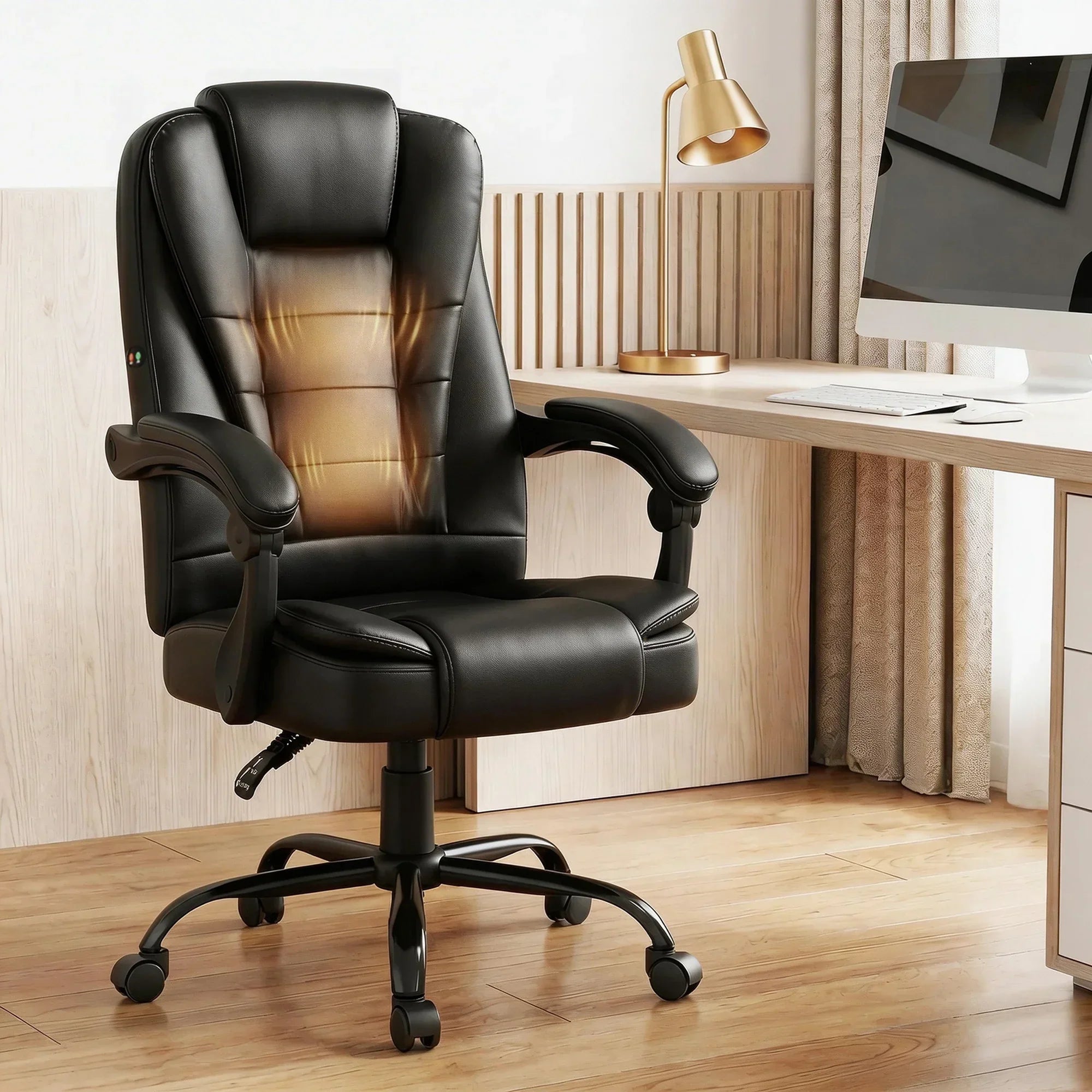Massage Office Chair Reclining PU Leather Ergonomic Swivel Black