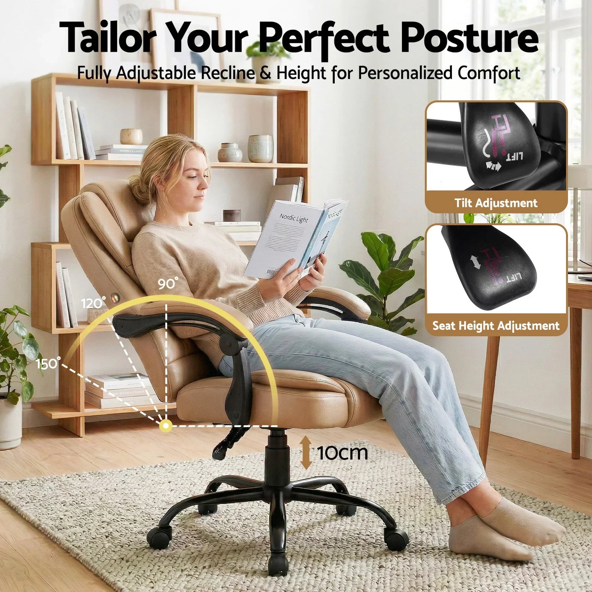 Massage Office Chair Reclining PU Leather Ergonomic Espresso